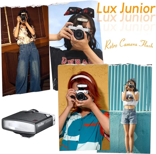 Vista 2 de Godox Lux Junior - Flash de cámara retro, flash de cámara minimalista con CCT GN12 6000K ± 200K, modos automático y manual, control óptico S1/S2