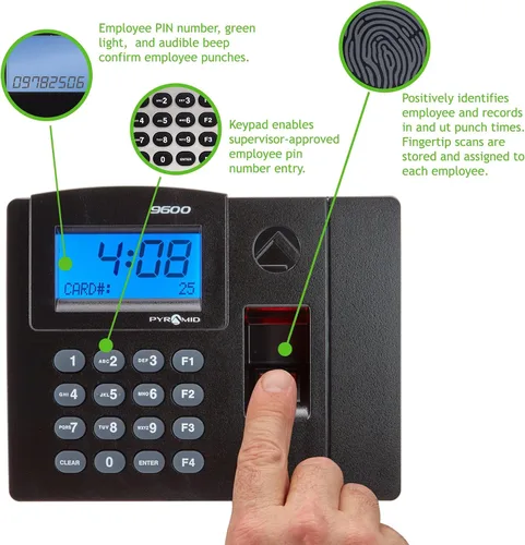 Vista 2 de Pyramid TimeTrax Elite TTELITEEK reloj con identificación biométrica de huella digital, hecho en EE. UU.