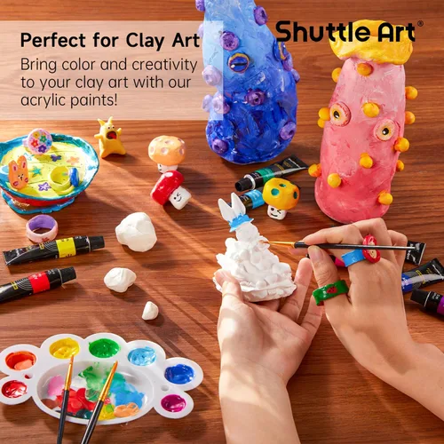 Vista 7 de Juego de pintura acrílica Shuttle Art, 16 tubos de 12 ml, calidad de artista, pigmentos ricos no tóxicos, colores ideales para niños, adultos
