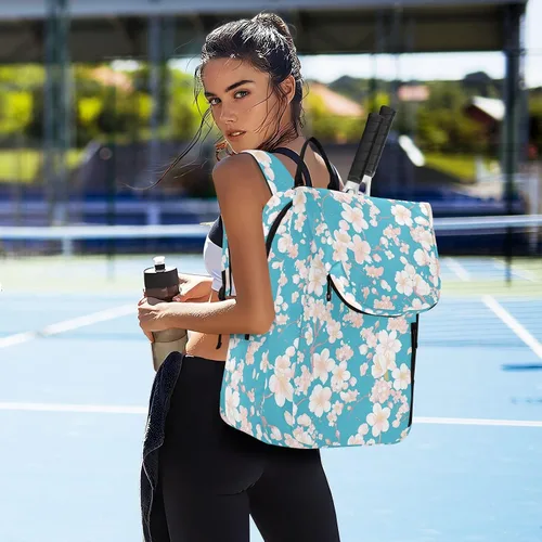 Vista 7 de Tennis Badminton Racket Bags Breathable Pink Blue Flowers 2 Rackets Tennis Racket Cover Bag with Protective Pad for Women, Men, Teenagers raquetas