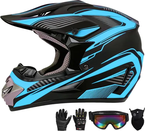 Vista 13 de Casco de motocross, ATV para jóvenes y niños, casco de motocicleta todoterreno BMX de 4 ruedas, con certificado DOT, con guantes y máscara de gafas