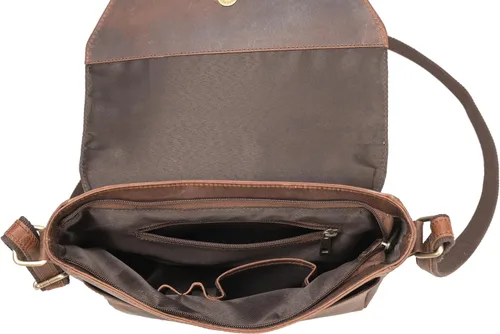 Vista 5 de Bolso bandolera de cuero genuino para hombres, bolsos cruzados para negocios de trabajo, Marrón