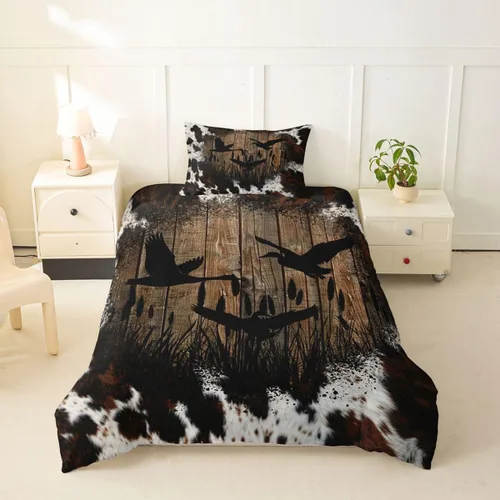 Vista 15 de Funda de edredón de oso de caza, tamaño individual, juego de ropa de cama rústica de animales del bosque para niños y niñas, funda de edredón a Oso