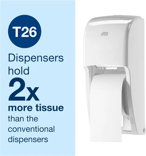 Vista 4 de Tork Rollo de papel higiénico de alta capacidad blanco T26, 36 x 1000, 110292A Compatible con dispensadores T26, rollos avanzados de 2 capas