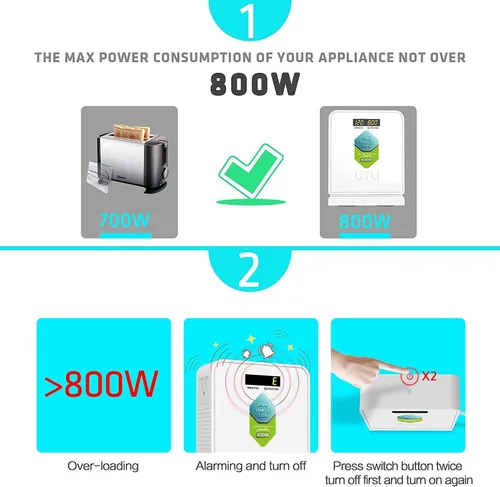 Vista 3 de UMI Step Up 110v a 220v Convertidor de voltaje 800W para Europa y Asia 220-240V Uso de electrodomésticos en EE. UU. Canadá México - Transformador