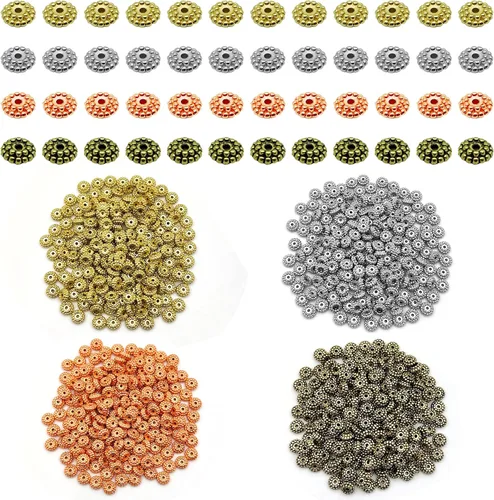 Vista 18 de 1000 cuentas espaciadoras redondas planas para manualidades, cuentas de disco de 5 colores para hacer joyas, pulseras, collares, aretes y 1000pcs; 5