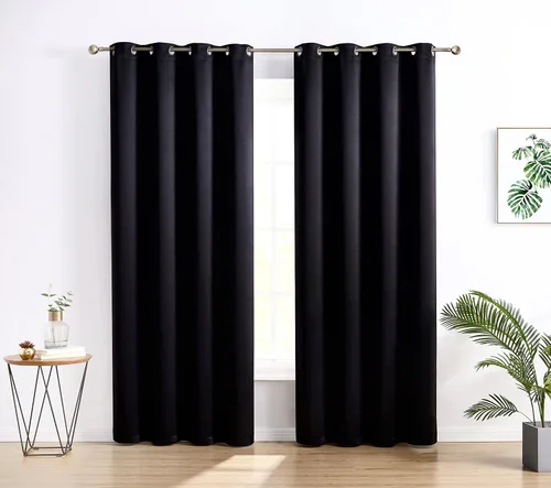 Vista 10 de HLC.ME Oxford - Cortinas opacas grises, cortinas de bloqueo de calor y frío, paneles de cortina con aislamiento térmico con ojales, juego de 2