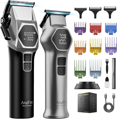 Vista 9 de ANGFAN Cortapelos Profesionales Inalámbricos para Hombres - Motor de 5 Velocidades 8000RPM con Cuchillas de Óxido Negro 440C, Kit de Cortapelos