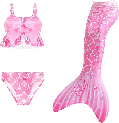 Vista 2 de Cola de sirena para niños, traje de baño para natación, novedad con lazo grande, sirenas, cosplay, traje de baño para niñas