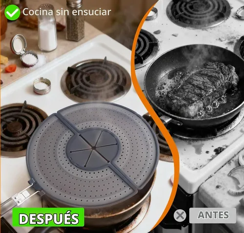 Vista 4 de Pantalla plegable para salpicaduras con mango para sartenes de 10-13", silicona, sin BPA