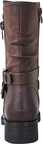 Vista 5 de GLOBALWIN Botas de motociclista de moda de otoño para mujer, botas de media pantorrilla para mujer, tacón bajo