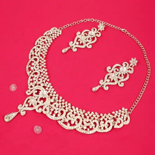 Vista 119 de Conjunto precioso de collar con look real Indian Bollywood, maravillosamente decorado, conjunto de collar adornado para mujer.