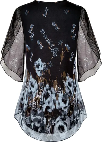Vista 3 de SeSe Code Blusas de malla de manga 34, con volantes, para mujer, sueltas, holgadas y elásticas