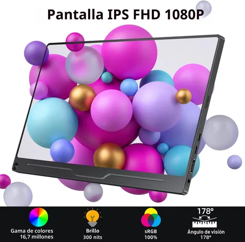 Vista 2 de UPERFECT Monitor portátil, 15.6 pulgadas IPS HDR 1920 x 1080 FHD pantalla de viaje para el cuidado de los ojos, monitor de juegos USB C, monitor
