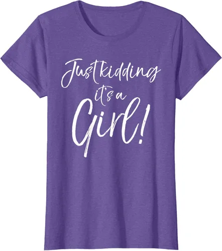 Vista 22 de Camiseta divertida de revelación de género Blue Trick Just Kidding It's a Girl!, Azul / Patchwork, S Azul Pastel