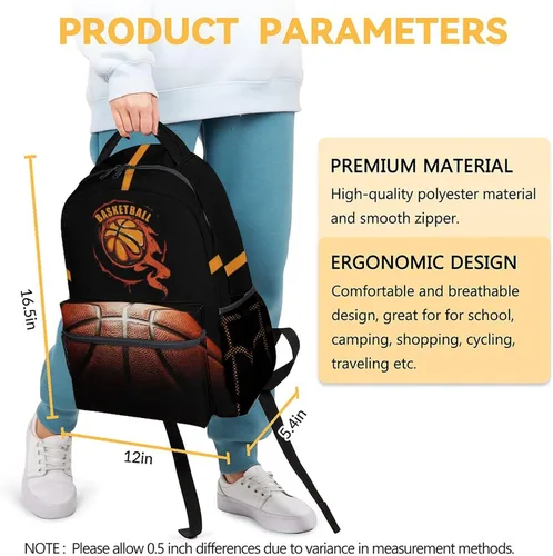 Vista 3 de Mochila escolar de baloncesto para niños, mochilas negras de 16 pulgadas para niños de 10 a 12 años, mochila ligera y fresca para viajes, Baloncesto