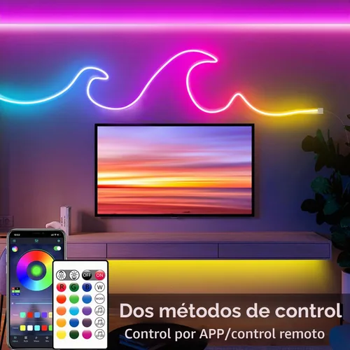 Vista 2 de segrass Cuerda de luz de neón de 16.4 pies, cuerda de luces LED flexible con control por aplicación/control remoto, luces de cuerda de múltiples