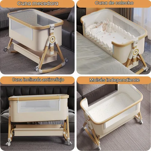 Vista 6 de Baby Bassinet, 4 In 1 Portable Bassinet Bedside Sleeper with Wheels Comfy Mattress and Storage Basket, Moises Para Bebe 6 Adjustable Height Rocking