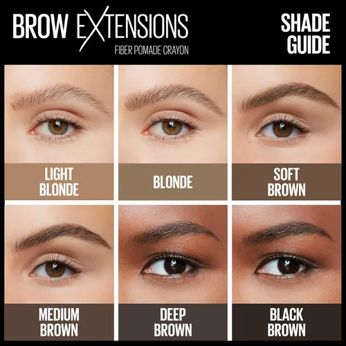 Vista 5 de Maybelline Brow Extensions - Crayón de pomada con fibras, maquillaje en lápiz para cejas, maquillaje de ojos, acabado mate suave, para cejas más 248