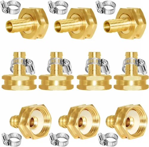 Vista 17 de Joywayus 1/2" Barb x 3/4" Hembra GHT Rosca Giratoria Hexagonal Latón Jardín Manguera de Agua Conector de Cobre con Abrazadera de Acero Inoxidable