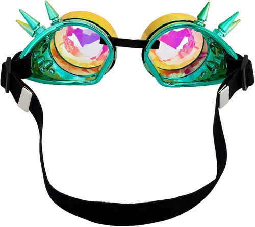 Vista 108 de Gafas de caleidoscopio retro con pinchos, gafas de cristal arcoíris steampunk estilo soldadura, gafas de cosplay punk