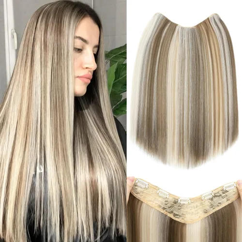 Vista 41 de S-noilite Extensiones de cabello de una pieza con clip, color rubio balayage de 18 pulgadas, en forma de U, extensiones de cabello de trama de una