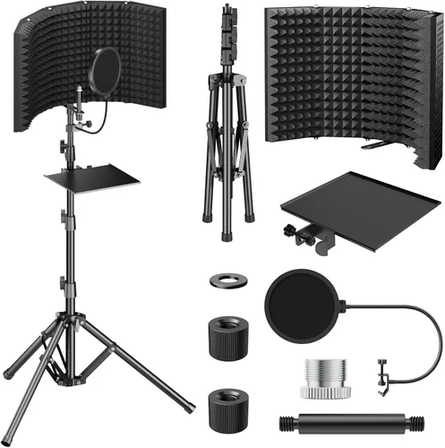Vista 9 de TONOR Escudo de aislamiento de micrófono, reflector de espuma absorbente de sonido para cualquier condensador de micrófono, equipo de grabación