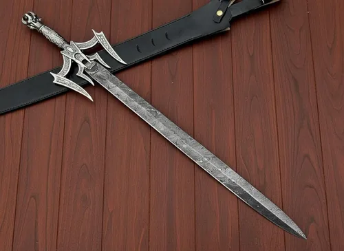 Vista 8 de Maximus Gladius - Espada romana, hoja de doble borde de acero de Damasco forjado a mano, mango de madera de nogal con espaciadores de latón, 29 27.2