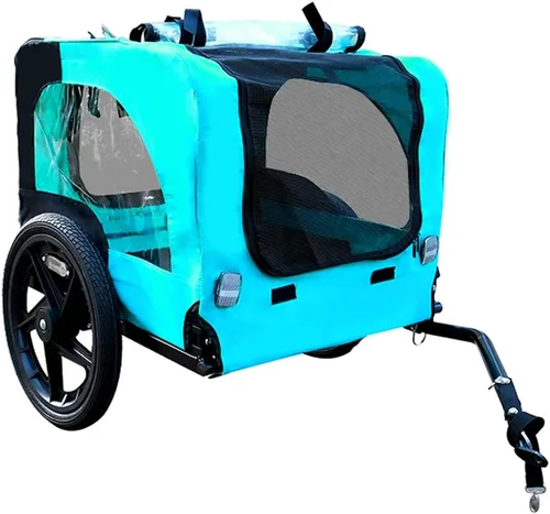 Vista 4 de HomVent Remolque de bicicleta para perros, vagón plegable para mascotas con ruedas de 16 pulgadas para perros pequeños y grandes Azul claro