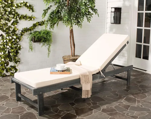 Vista 2 de SAFAVIEH Outdoor Collection Inglewood PAT6723D - Sillón ajustable con cojín de madera maciza y beige