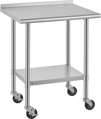 Vista 12 de ROCKPOINT Mesa de acero inoxidable para preparación y trabajo, 14x24 pulgadas; mesa de cocina comercial de metal NSF resistente con estante inferior