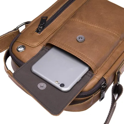 Vista 5 de Hebetag Bolso bandolera de cuero pequeño para hombre, para viajes al aire libre, negocios