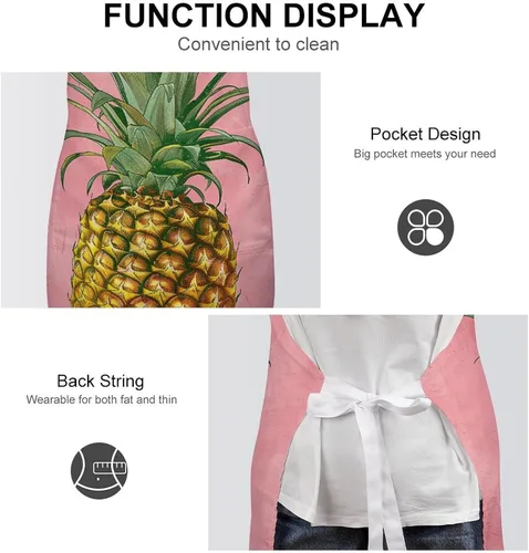 Vista 6 de MUSM Apron for Adults - 27.6 X 31.5 Inch, Heavy-Duty Polyester Aprons with Two Large Pockets, Waterproof Peach Pineapple Pattern Kitchen Apron for
