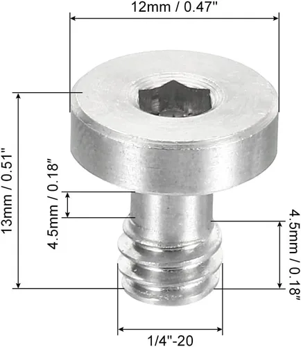 Vista 2 de PATIKIL Tornillo trípode de liberación rápida de 1/4"-20 roscas de 0.512 in de longitud, paquete de 3 tornillos de ranura hexagonal de acero