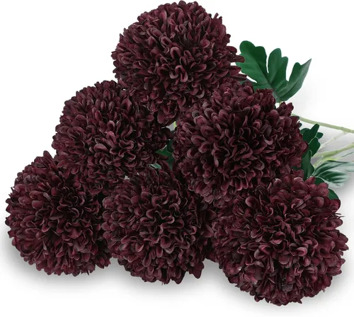 Vista 9 de Briful 12 tallos artificiales de crisantemo negro – Cabezas de flores de seda de 11 pulgadas de alto con hojas verdes, tallos flexibles