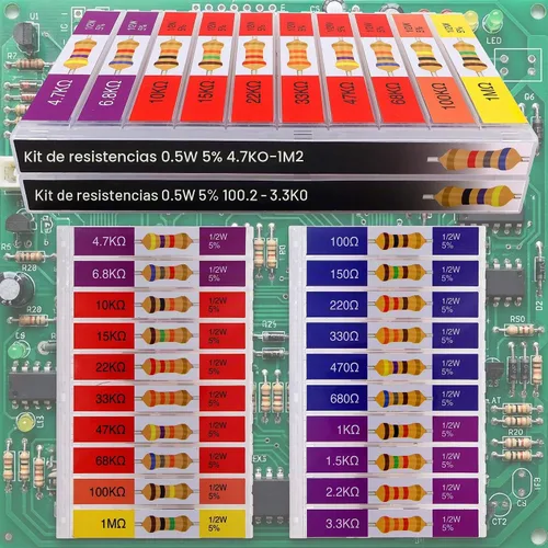 Vista 5 de EEEEE 1/2w 20 valores 300pcs 100 ohmios - 1M ohmios con 5% de resistencia de carbono surtido kit y eléctrico industrial surtido K Ohm Pack