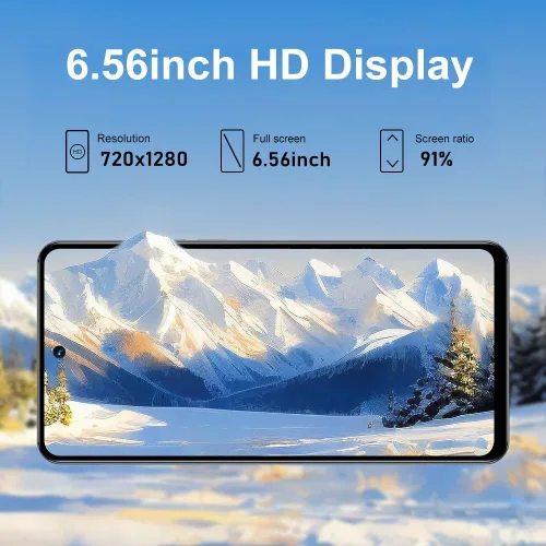 Vista 3 de Teléfono Android desbloqueado 2G+64G, pantalla HD de 6.56 pulgadas, teléfono celular de red 3G, Dual SIM Dual Standby, Android 8.1 Smartphone, Negro