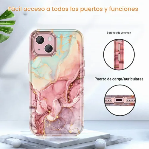 Vista 8 de Btscase Funda para iPhone 15 de 6.1 pulgadas (2023), patrón de mármol 3 en 1, resistente a prueba de golpes, cuerpo completo, policarbonato A-oro
