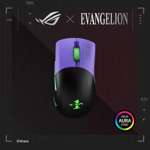 Vista 2 de ASUS ROG Keris - Ratón inalámbrico EVA Edition para juegos, mouse inalámbrico con conectividad Tri-Mode, sensor 16000 DPI, 7 botones programables