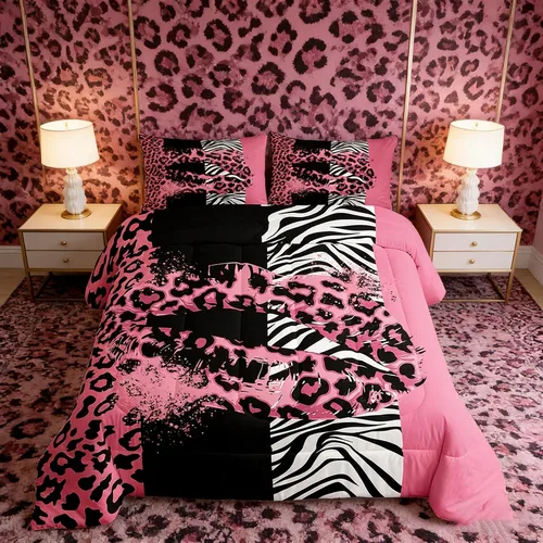 Vista 13 de Manfei Juego de edredón con estampado de leopardo, tamaño individual, juego de ropa de cama con estampado de guepardo marrón y negro, 2 piezas Negro