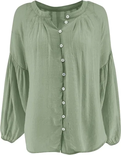 Vista 5 de Sunborui Womens Balloon Long Sleeve Button Up Tops Relaxed Fit Casual Shirts Lightweight Cute Blouses