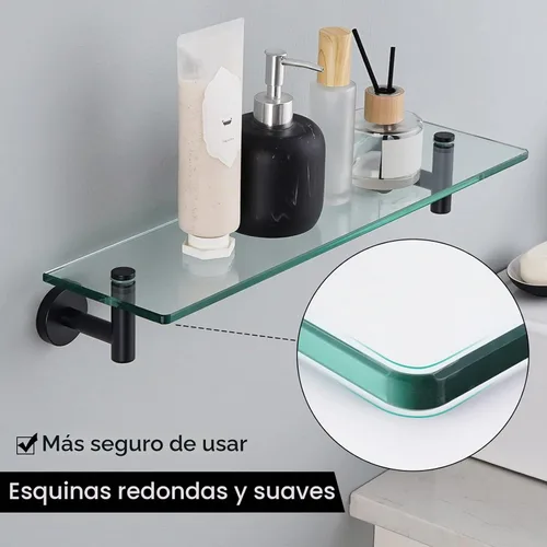 Vista 4 de KES - Estante de cristal de baño con vidrio templado de 0.315 in de grosor, negro mate