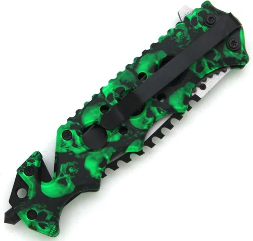 Vista 4 de Snake Eye Tactical Cuchillo de bolsillo - Cuchillo plegable de hoja de 3.5 pulgadas - Equipo y equipo EDC estilo rescate (calavera verde)