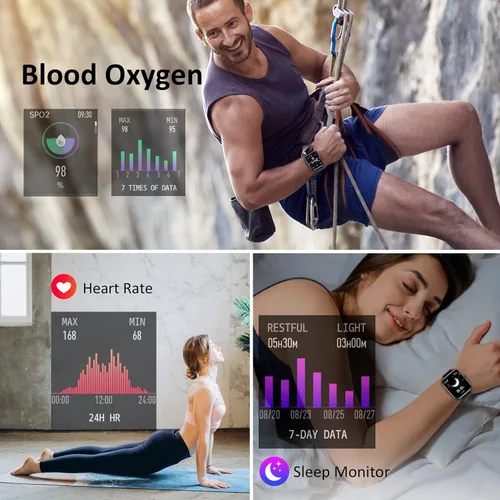 Vista 3 de PJYUBVOR Reloj inteligente, reloj inteligente para hombre, contestar/hacer llamadas, pantalla táctil de 1.83 pulgadas, monitor de actividad física