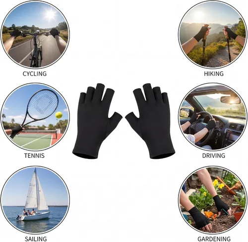 Vista 3 de Syhood 3 pares de guantes de luz UV para lámpara de uñas de gel, guantes de manicura, guantes anti UV sin dedos, protegen las manos de la lámpara