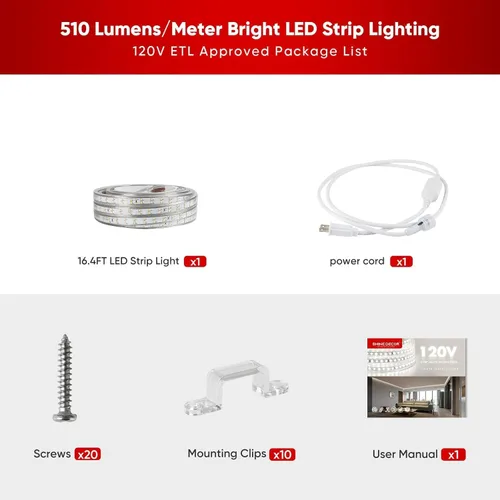 Vista 8 de Shine Decor Tira de luces LED Plus CA 120V, cuerda brillante de doble fila conectable, ETL IP65 impermeable y resistente a la intemperie para Blanco