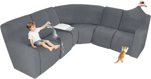 Vista 117 de ALIECOM Fundas 100% impermeables para sofá seccional reclinable, forma de L, elásticas, para esquina, funda para sofá seccional reclinable, lavable