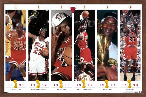 Vista 10 de Trends International Michael Jordan - Póster de pared de campeonatos, 22.4 pulgadas de largo x 14.7 pulgadas, versión enmarcada de madera de granero
