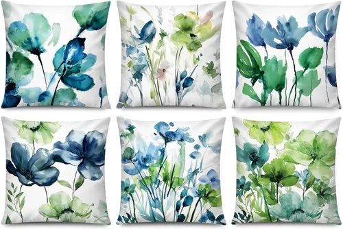 Vista 29 de COMMINY Juego de 6 fundas de almohada decorativas de 16 x 16 pulgadas / 16.0 x 16.0 in., diseño de margaritas y margaritas para sofá, moderna funda