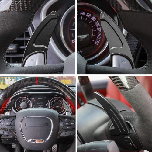 Vista 5 de Paletas de Cambio Extendidas para Volante, Cubierta Decorativa para Dodge Challenger Charger Durango RT & Scat Pack 2015-2024, para Jeep Grand Negro